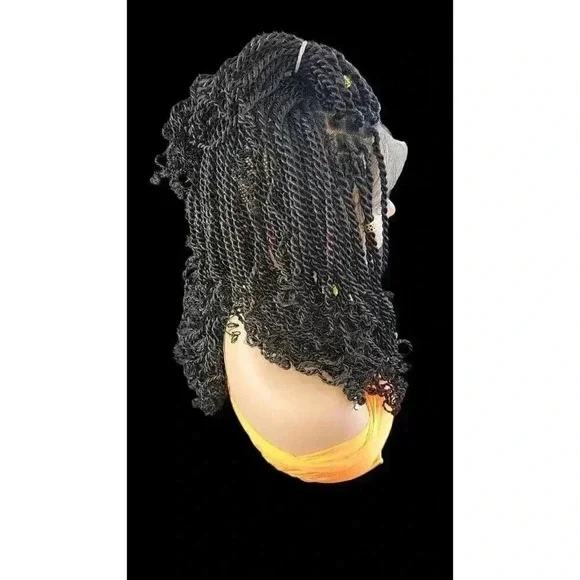 Handmade Braided braided wig Jet Black Kinky twists wig 360 Lace Closure. NWT - Picture 3 of 16